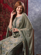 ANNI DESIGNER Women s Casual Rayon Blend Dupatta Kurta Pants, grey, XL