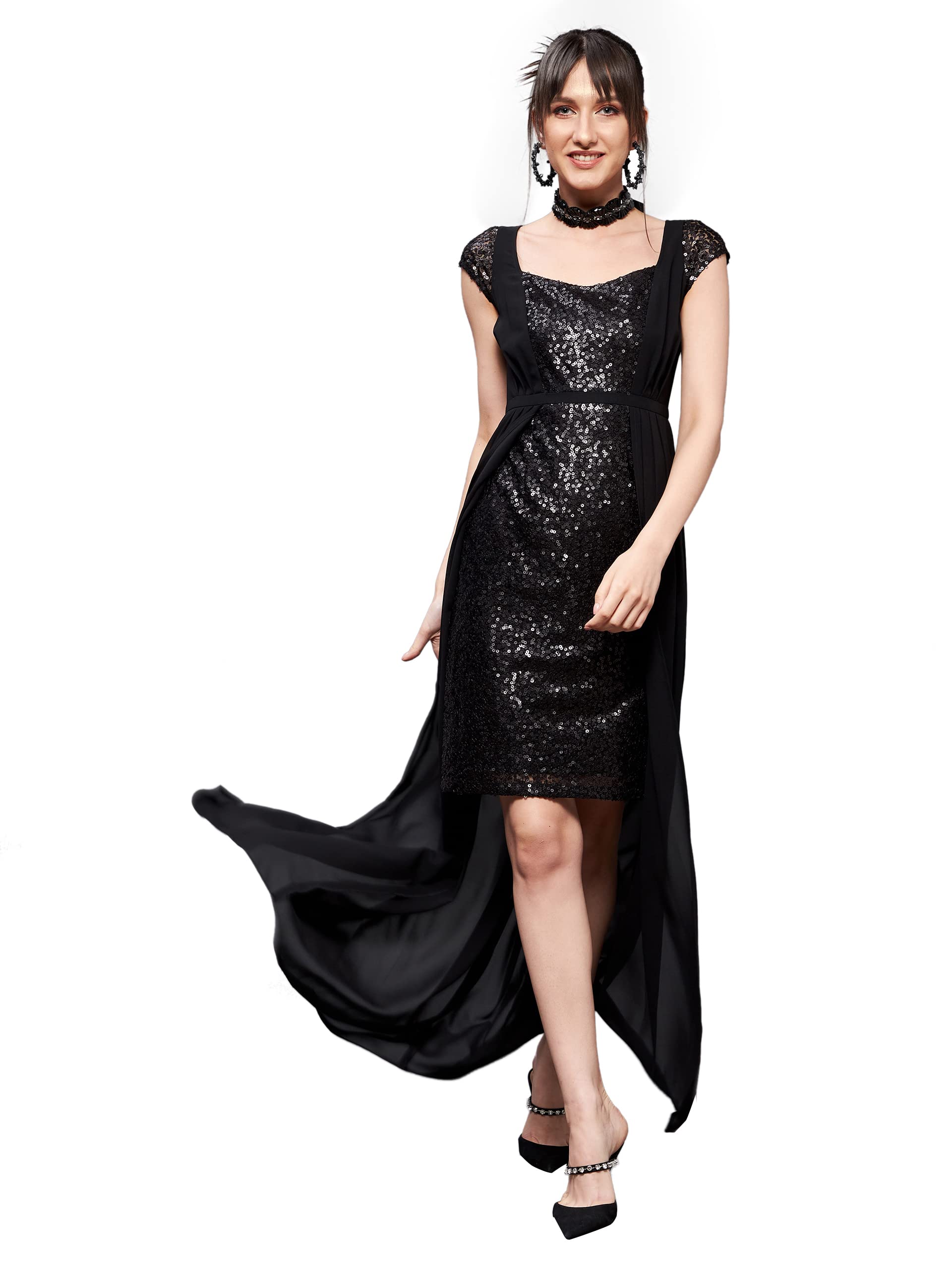Chase Lifestyle Private Limited Womens Embellished Fit & Flare Maxi Dress (MCAW24D96-09-62-06, Black, XL)