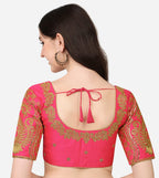 Pujia Mills Womens Embroidery Handwork & Sequin Work Peacock Design Half Sleeve Readymade Blouse