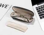 MoKo Hard Shell Eye Glasses Case with Cloth, PU Leather Protective Eyeglasses Cases Storage Organizer Travel for Men Women, Blac