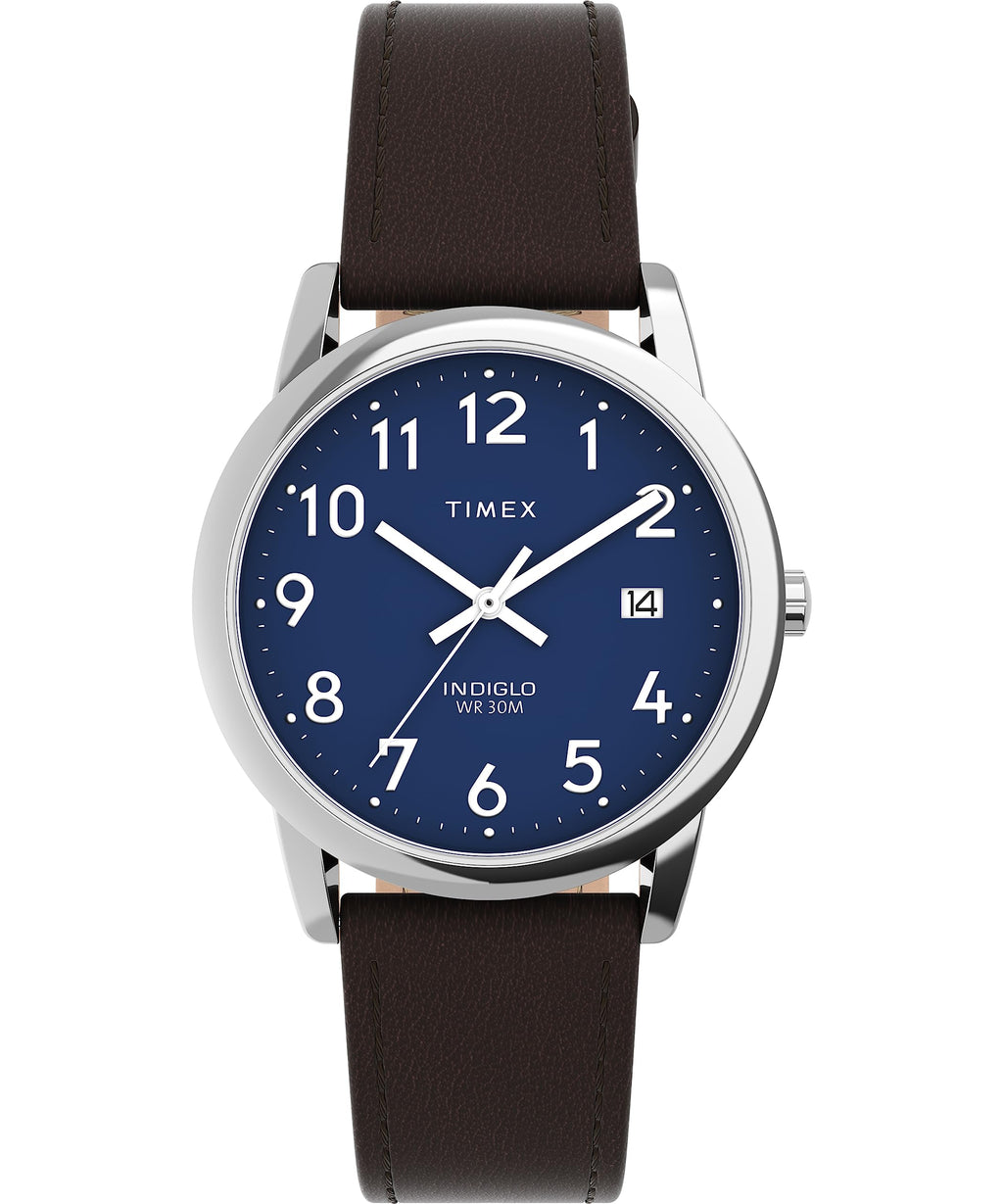 Timex Men's Easy Reader 35mm Watch - Black Strap Blue Dial Silver-Tone Case