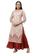 Aurelia WomenS Paisley Printed Zari Straight Long Peach Kurta