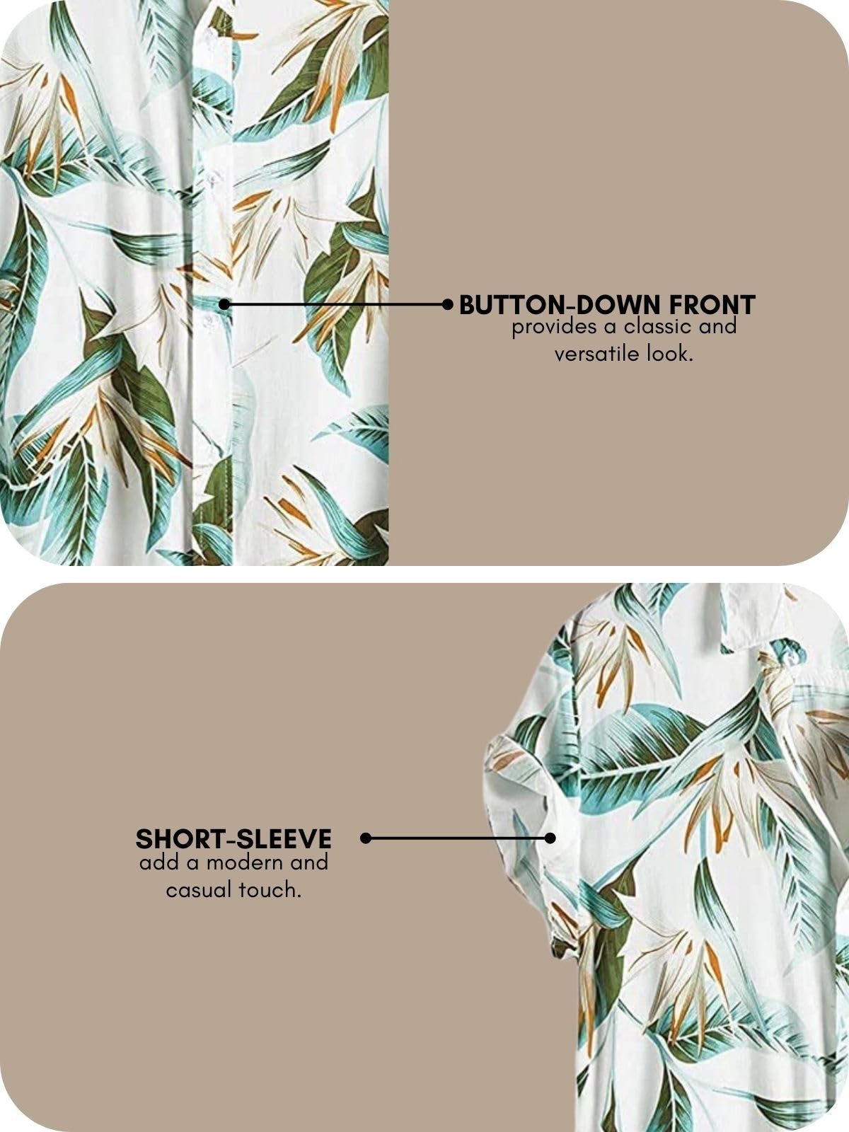 Leriya Fashion Shirt for Men | Tropical Leaf Printed Rayon Shirts for Men | Preppy Short Sleeves | Spread Collared Neck | Perfec