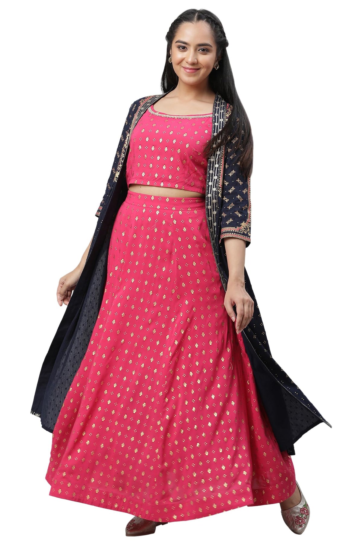 Aurelia Women Fuschia 30S Rayon Top, Skirt, Gillet Suit Set_23AUAS14544-507325