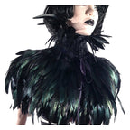 L'VOW Gothic Black Feather Cape Shawl Shrug Poncho With Choker Collar (Black)