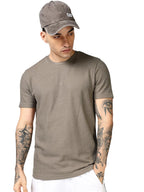 Bewakoof MenS Textured Regular Fit Half Sleeve Round Neck Polycotton T-Shirt_687641_Brown_M