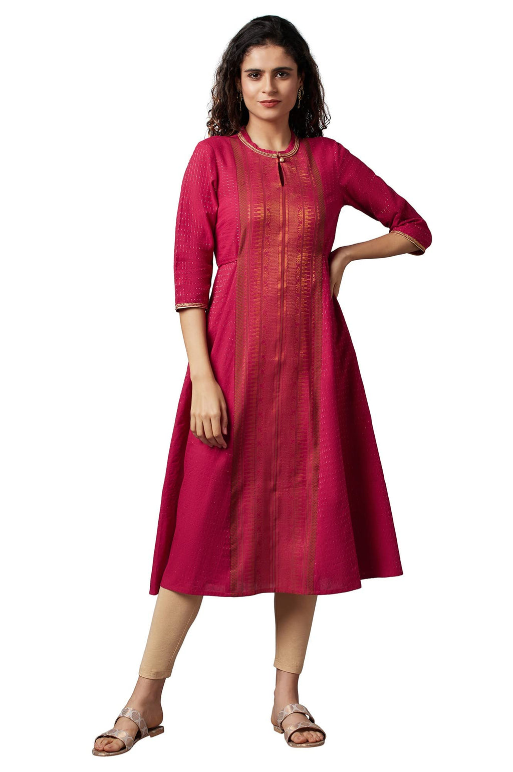 Aurelia WomenS Cotton Blend Stripes Regular Kurta (22Fea13161-702599_Crimson_2Xl)