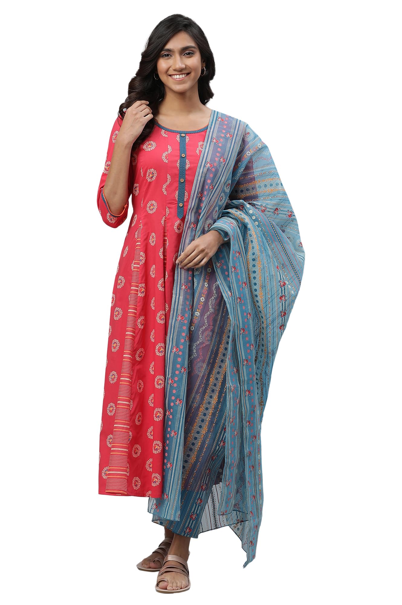 Aurelia WomenS Desert Rose Pure Cotton Flared Kurta, Tights, Dupatta Suit Set_23Auas14614-507270_S
