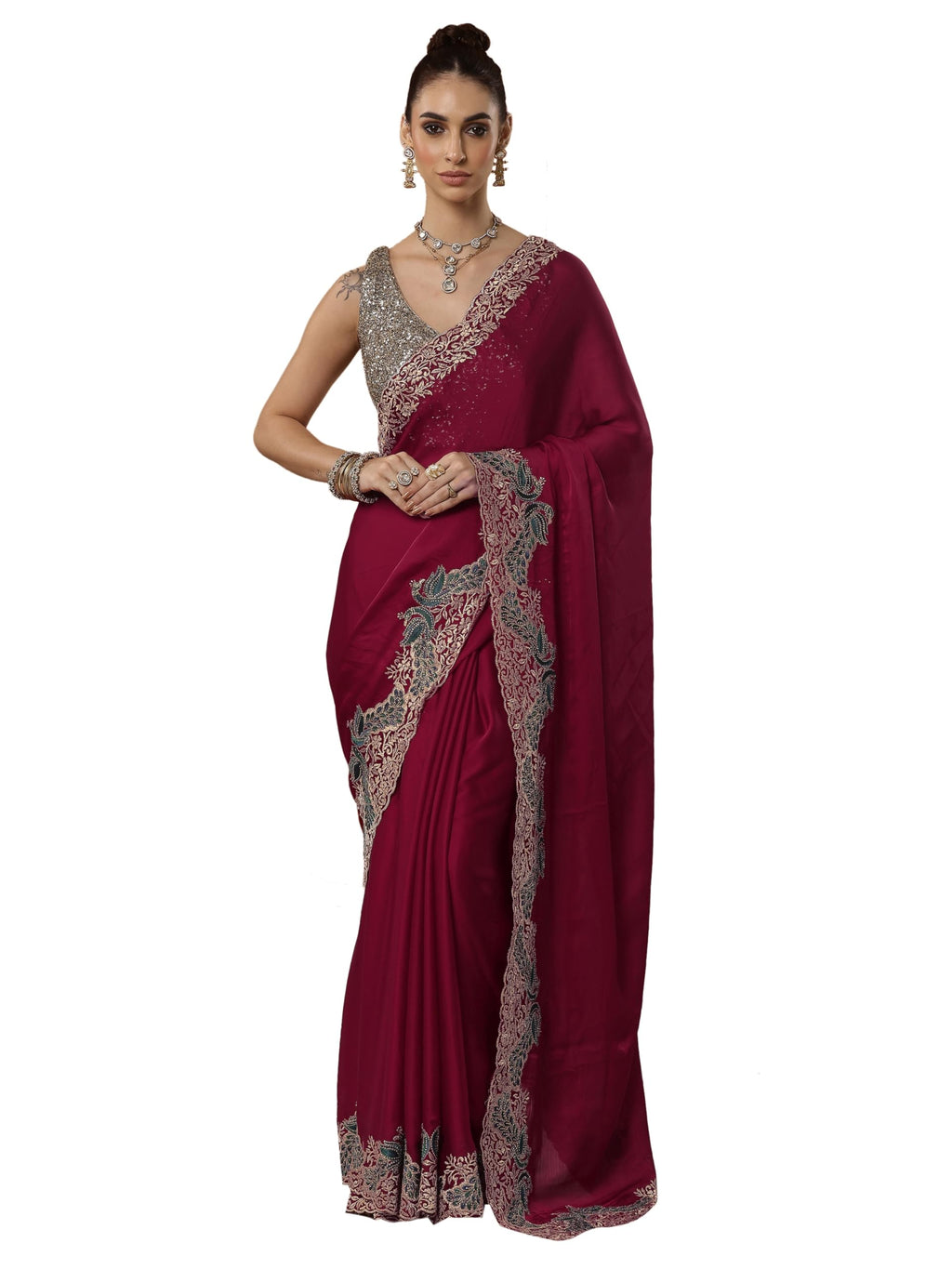 Libas Solid Chiffon Saree With Unstitched Blouse Piece