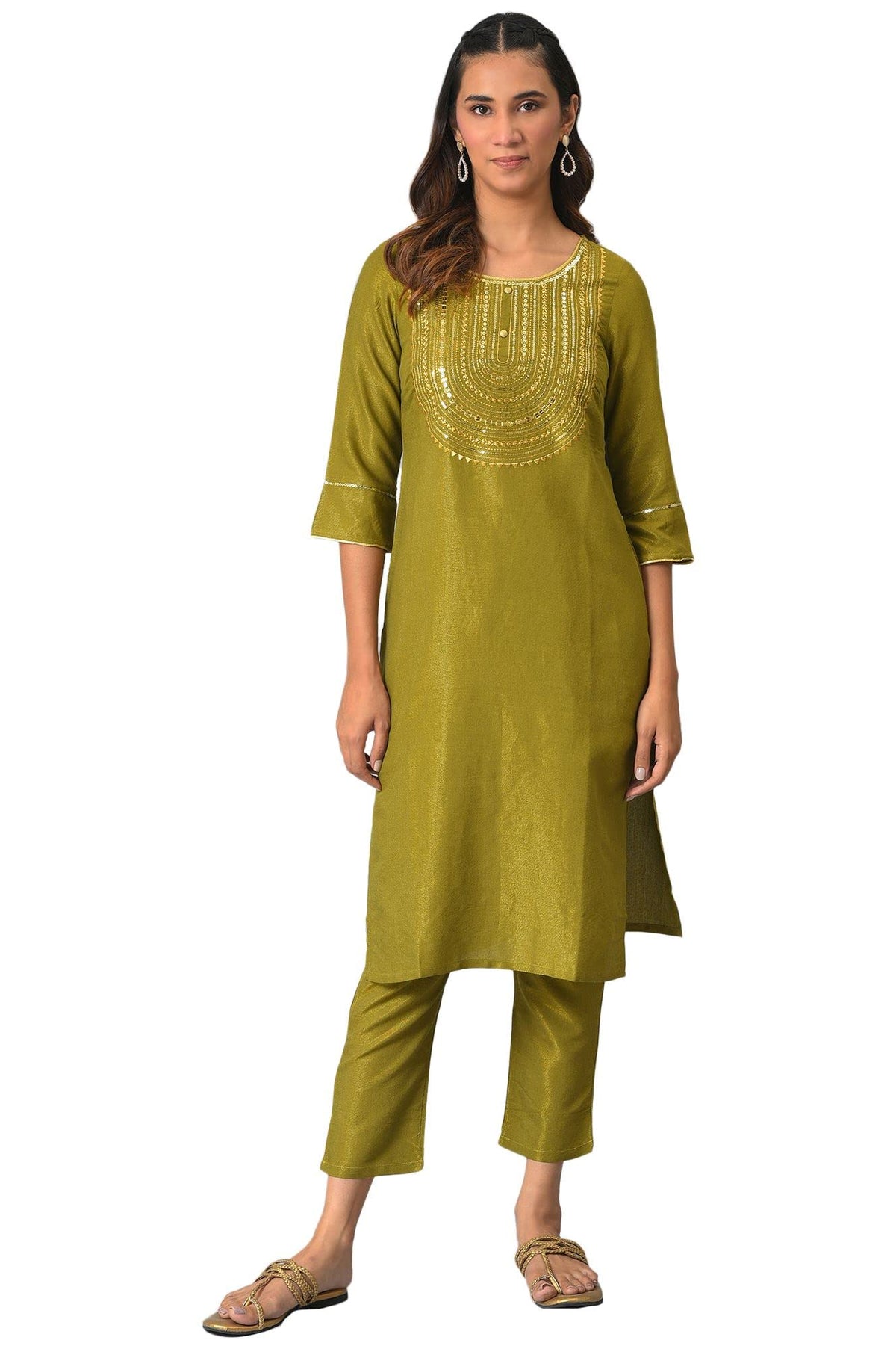 Aurelia Women Green Zari Embroidered Kurta With Straight Palazzo_22Auas12675-702901_Xxl
