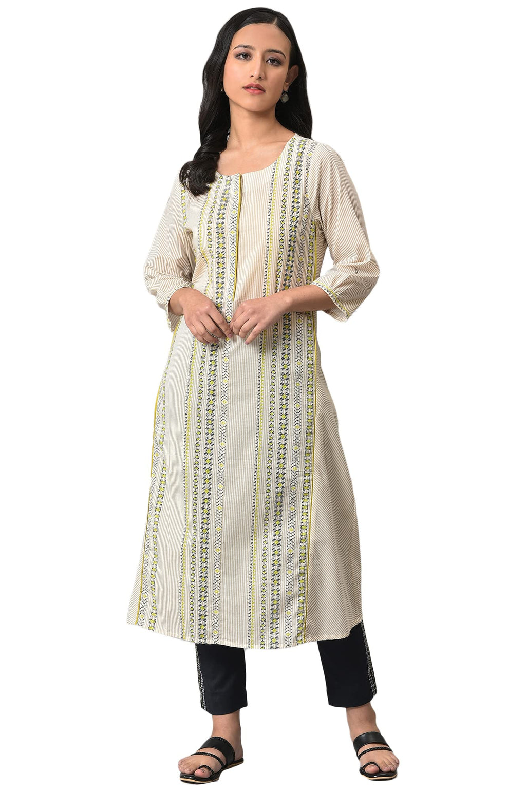 W For Woman Cotton Regular Kurta (23Few18711-120115_Ecru_12