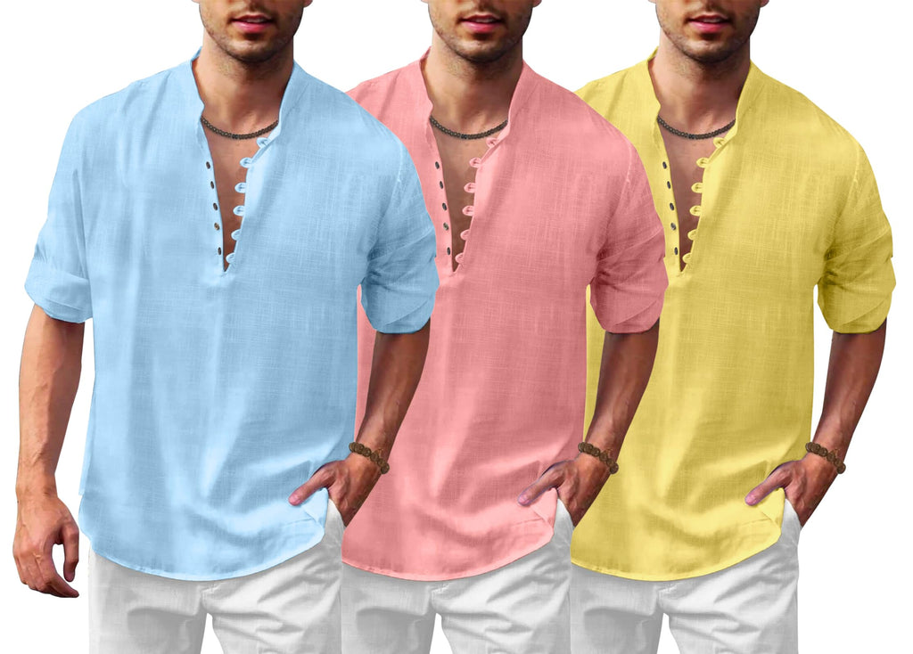 Finivo Fashion Combo Of MenS Solid Cotton Blend Straight Kurta Shirt Pack Of 3