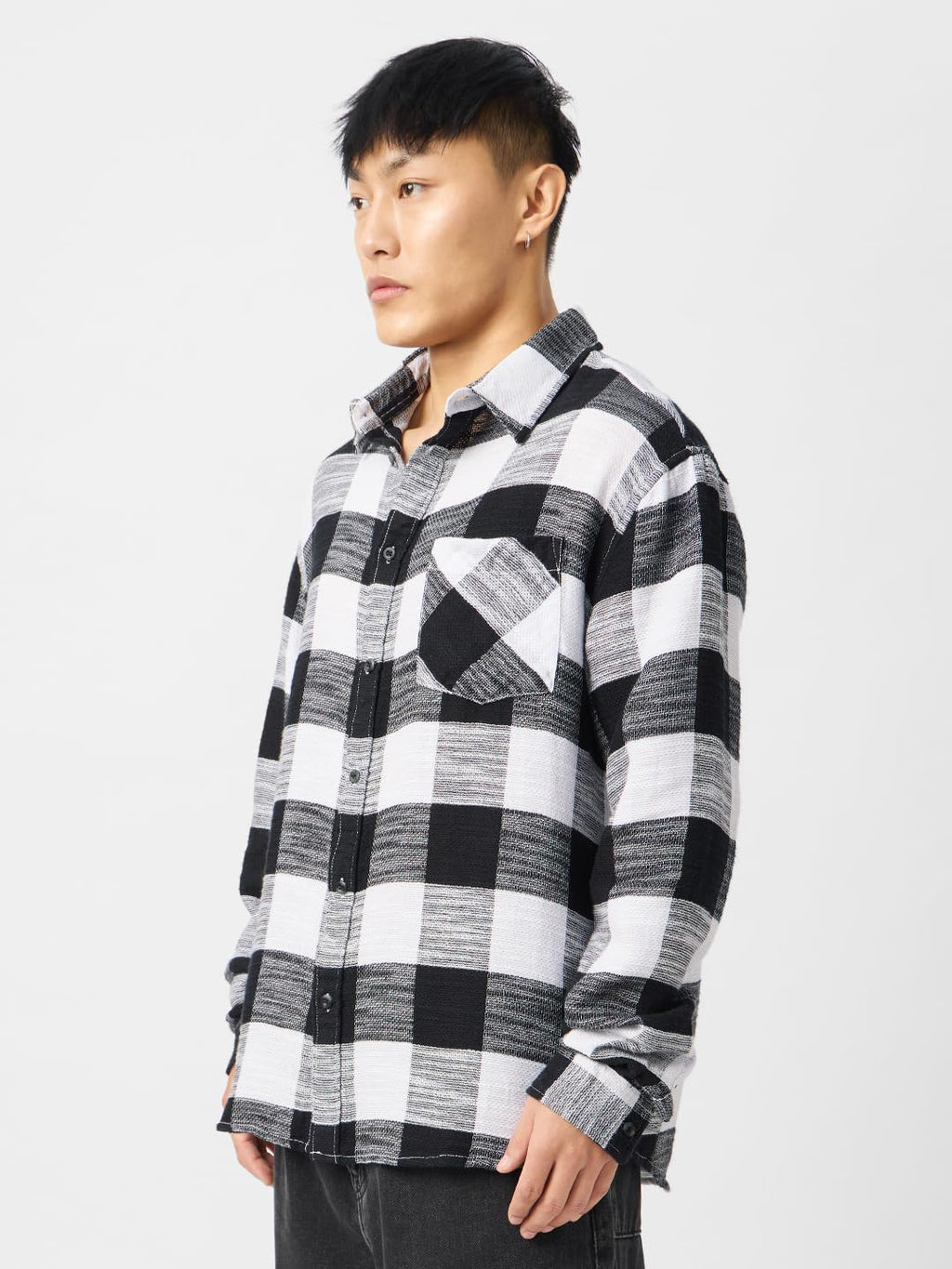The Souled Store Plaid : Black,White Men and Boys Long Sleeve Collared Neck Button Down Linen Relaxed Fit Check Shirts