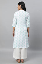 Aurelia Blue Floral Printed Printed Cotton Regular Kurta With Lace