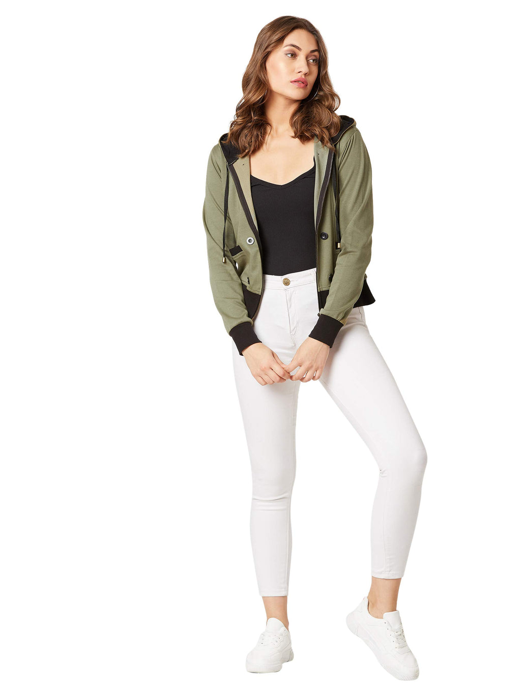 Miss Chase WomenS Cotton Full Length Hooded Full Sleeves Solid Drawstring And Eyelet Detailing Regular Length Jacket (Mcaw19Jkt