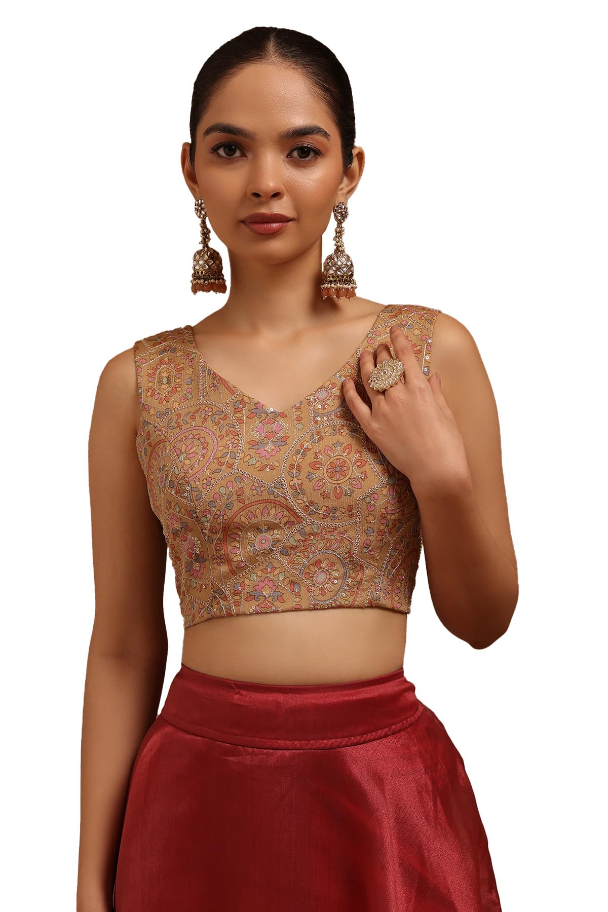 Soch Women Chinon Ethnic Motifs Padded Blouse with Zari