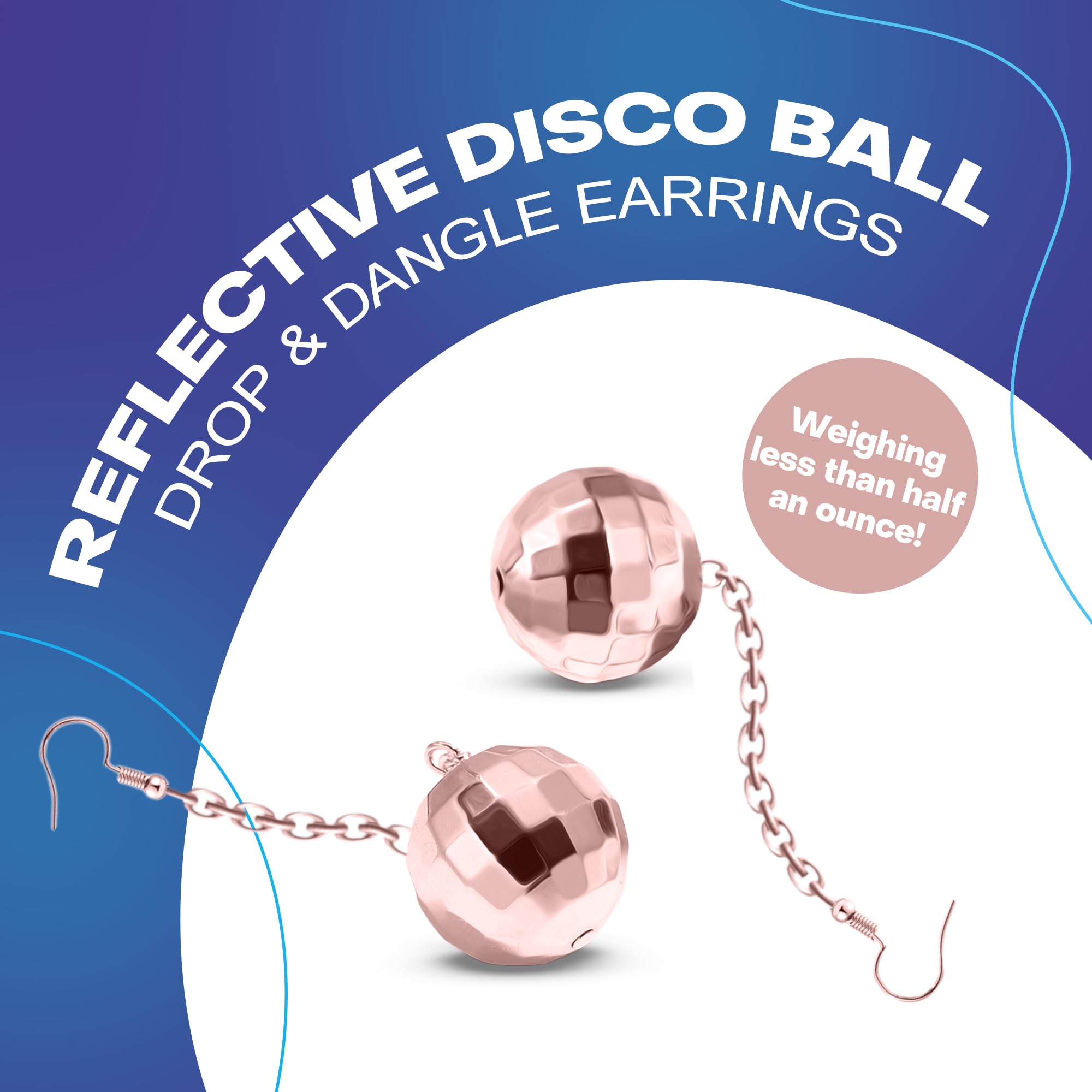 Rave Envy Disco Ball Earrings for Women - 70's Halloween Earrings Women's Costume Accessories - Choice of Color (Rose Gold)