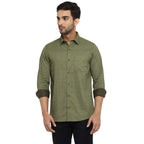 Turtle Men Olive Cotton Printed Slim Fit Shirts
