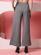 Womens Wide Leg Pants | Solid Grey Stretchable Polyester Trousers | Stylish Korean Clothing | Flared, Straight Fit, Baggy, and