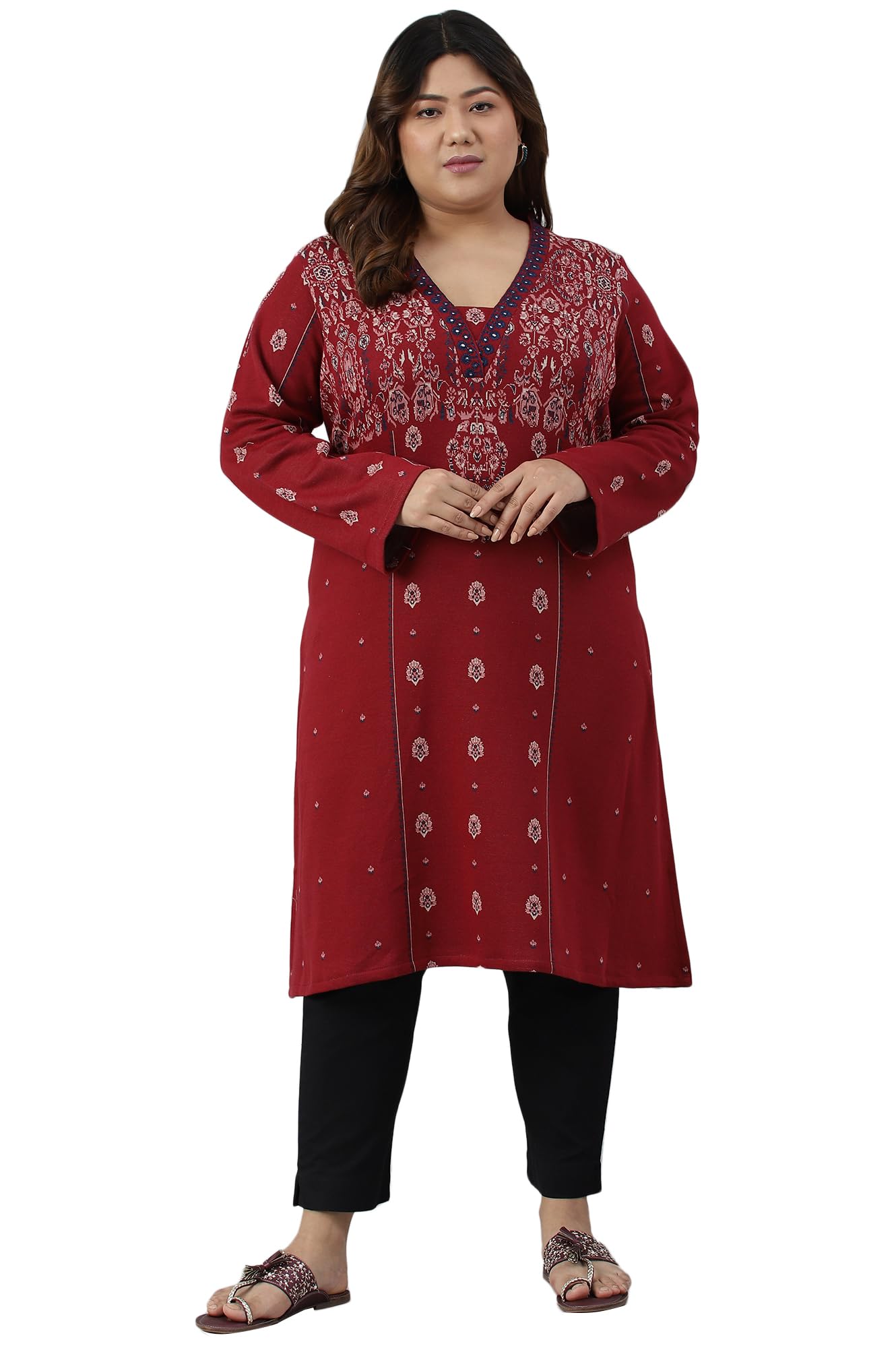 W For Woman Women'S Polyester Regular Kurta (22Now18547G-312478_Deep Red