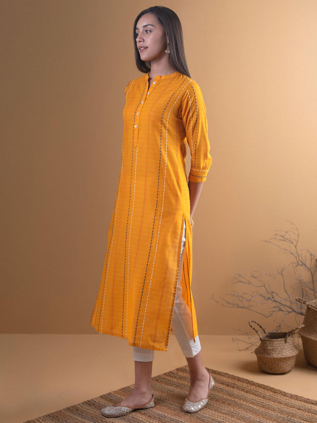 Libas WomenS Cotton Printed Straight Kurta (8015Mj_Yellow