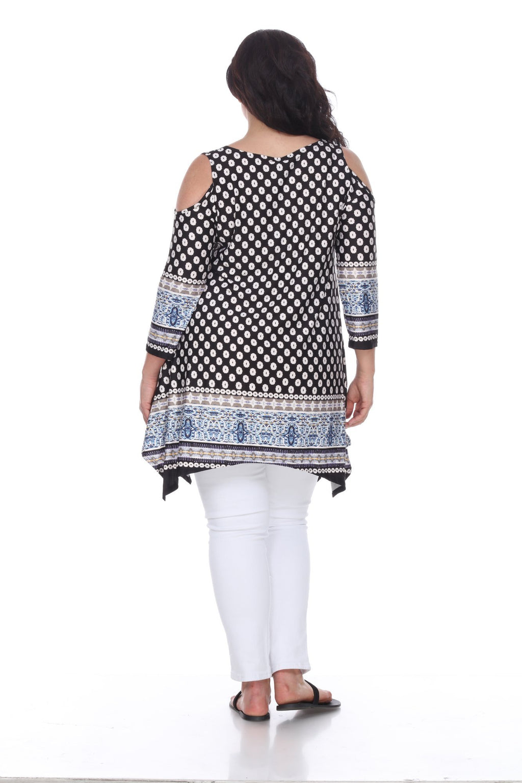 White Mark PS1305-153-3XL Womens Plus Size Antonia Cut-Out Shoulder Tunic Top  Black & White - 3XL