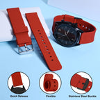 WOCCI 14mm Silicone Watch Band, Quick Release Rubber Replacement Strap with Black Stainless Steel Buckle (Christmas Red)