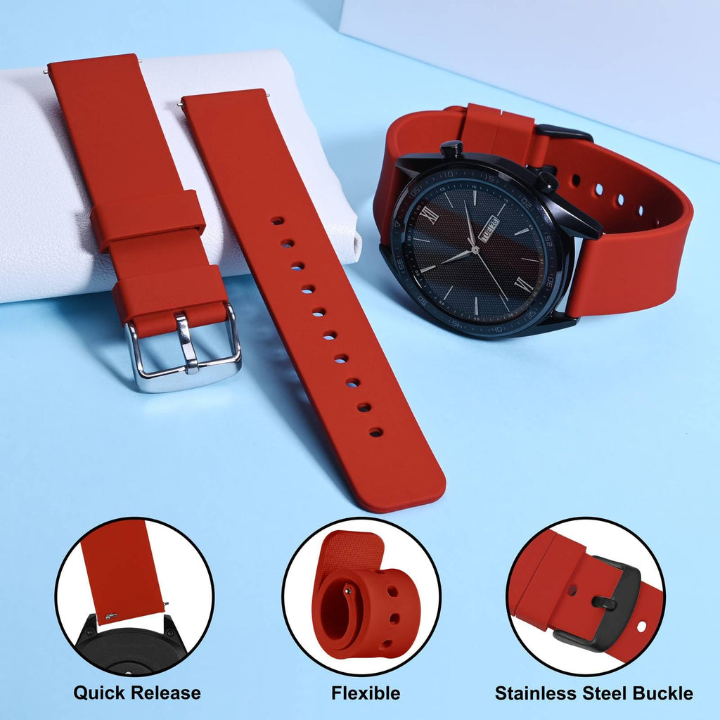 WOCCI 24mm Silicone Watch Band, Quick Release Rubber Replacement Strap with Black Stainless Steel Buckle (Christmas Red)