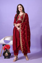 Pratham Blue WomenS Silk Embroidered Anarkali Kurta Palazzos With Dupatta |Kurta Set For Women |Women Kurta |Women Embroidered