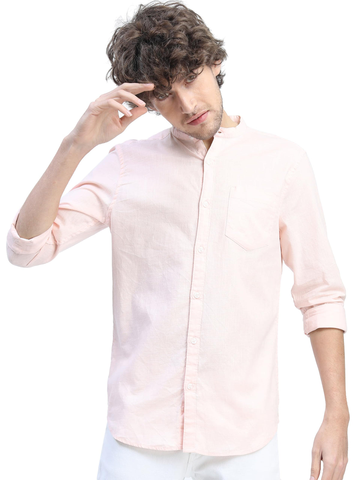Ketch MenS Cotton Solid Slim Fit Shirt (Khsh000495_Orange M)