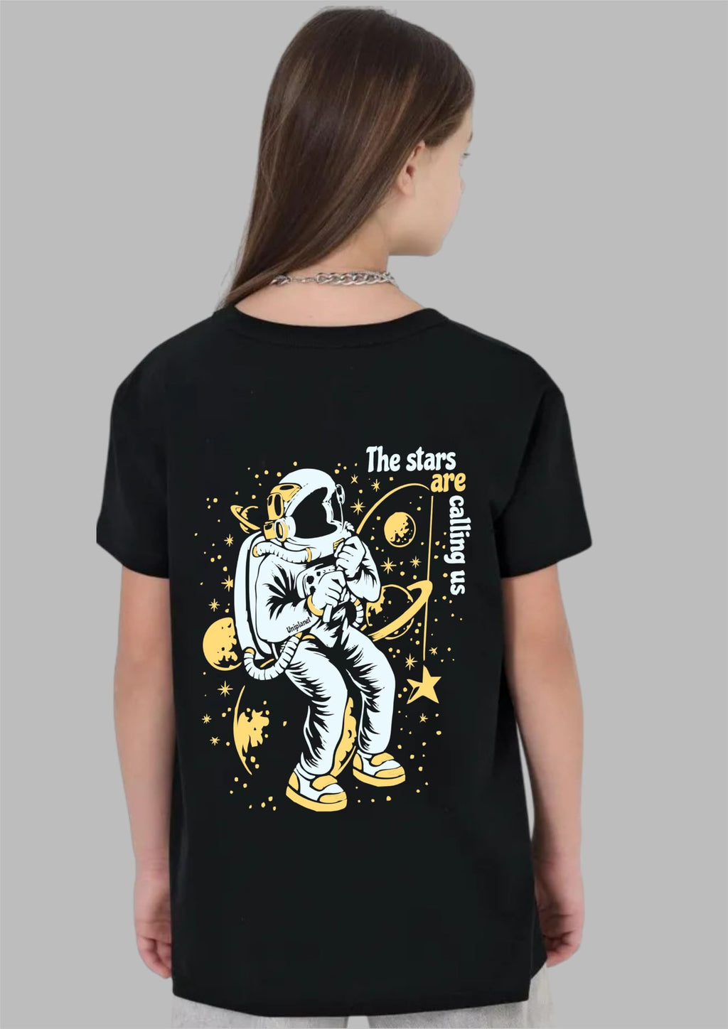 Uniplanet Store GirlS Cotton T Shirt With Round Neck Half Sleeves Graphic Printed Space Theme Regular Fit And Standard Length B