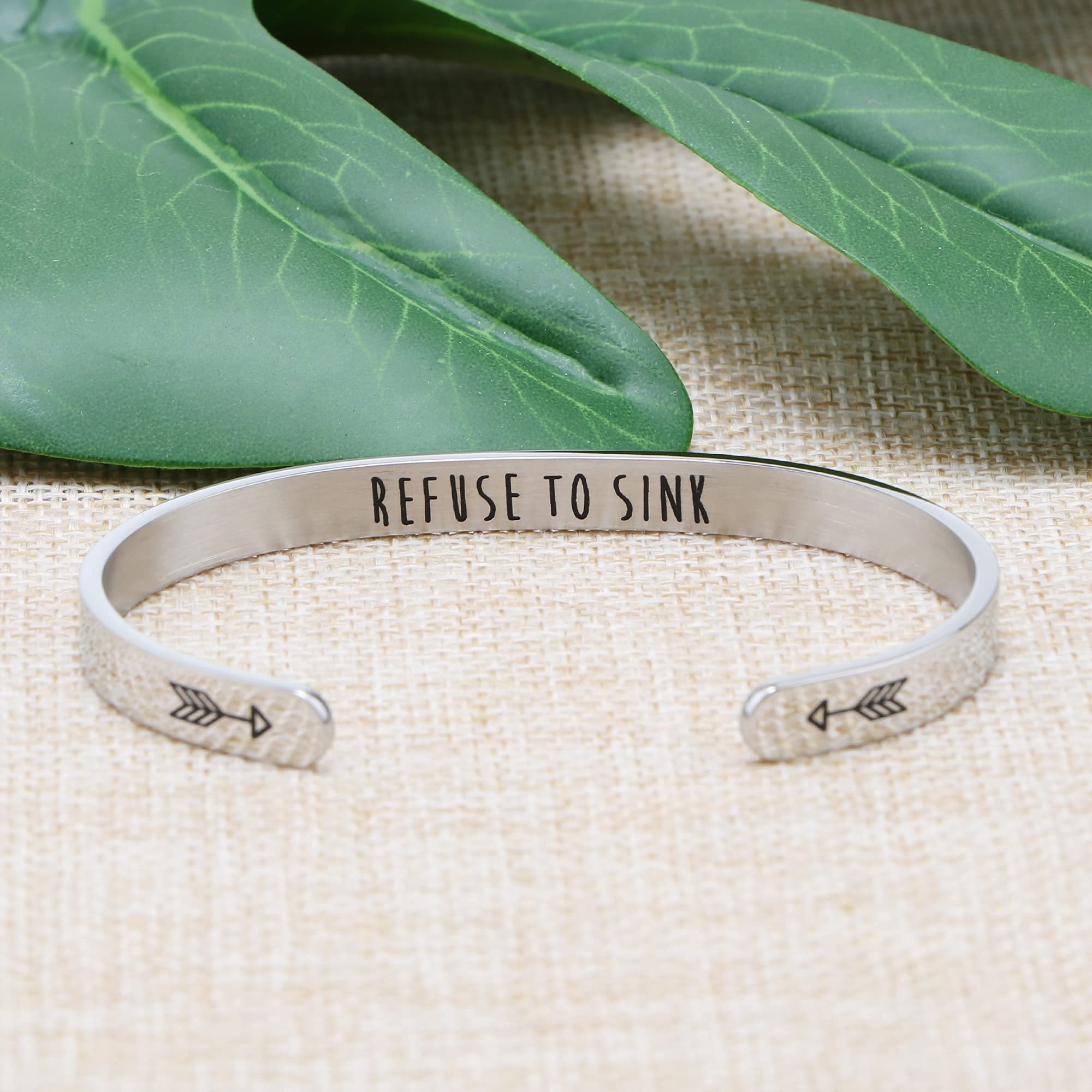JoycuFF Inspirational Mantra Bracelets for Women Encouragement Stainless Steel Jewelry Christmas Gift Saying Refuse to Sink