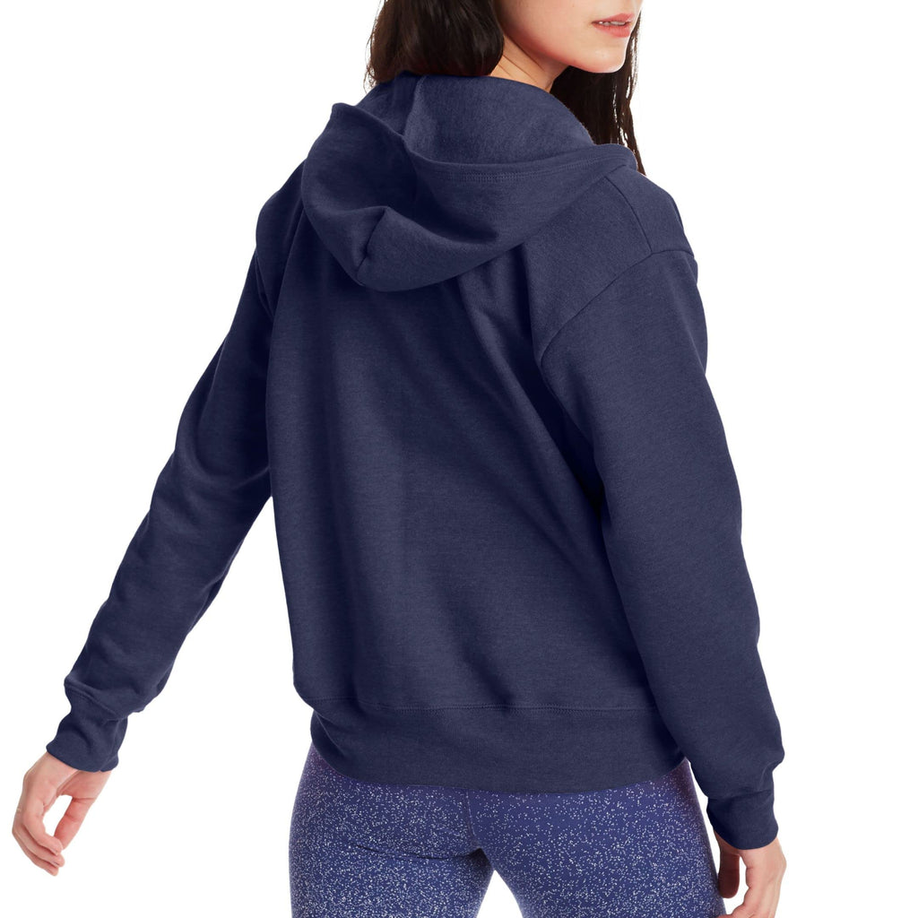 Hanes Women's EcoSmart Full-Zip Hoodie Sweatshirt, Navy Heather, x Large