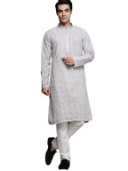 Manyavar Kurta Set for Men, Full Sleeves Mandarin Collar Ethnic Kurta Pajama For Engagement, Wedding, Party All Over Self Design