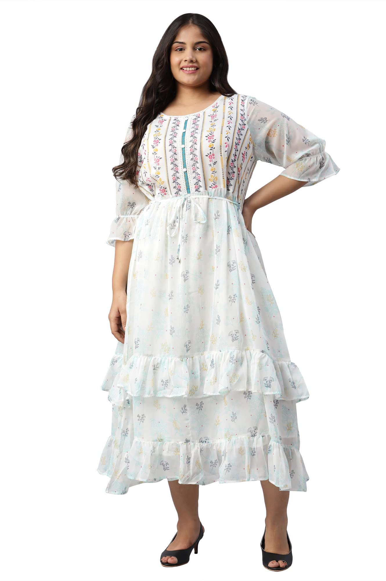 Aurelia Women White Flat Chiffon Floral Printed Dress_22Aua13374P-505800_4Xl