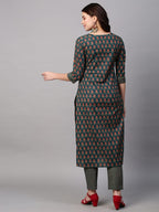Anni Designer Women'S Cotton Blend Printed Straight Kurta With Pant (Grape Green-Nw01)