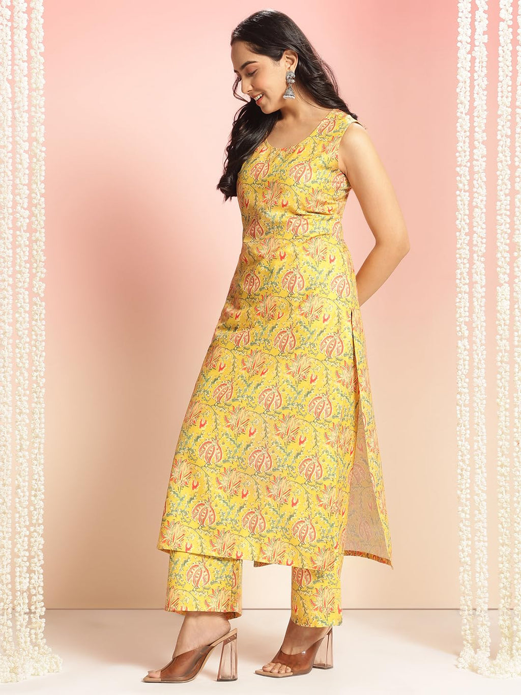 ANNI DESIGNER Womens Rayon Viscose Floral Straight Kurta with Palazzo (CUBU VKS01_Yellow_XXXXX-Large)