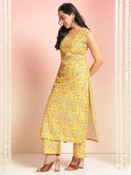 ANNI DESIGNER Womens Rayon Viscose Floral Straight Kurta with Palazzo (CUBU VKS01_Yellow_XXXXX-Large)