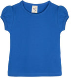 Lilax Girls' Basic Short Puff Sleeve Round Neck Cotton T-Shirt 12 Royal Blue