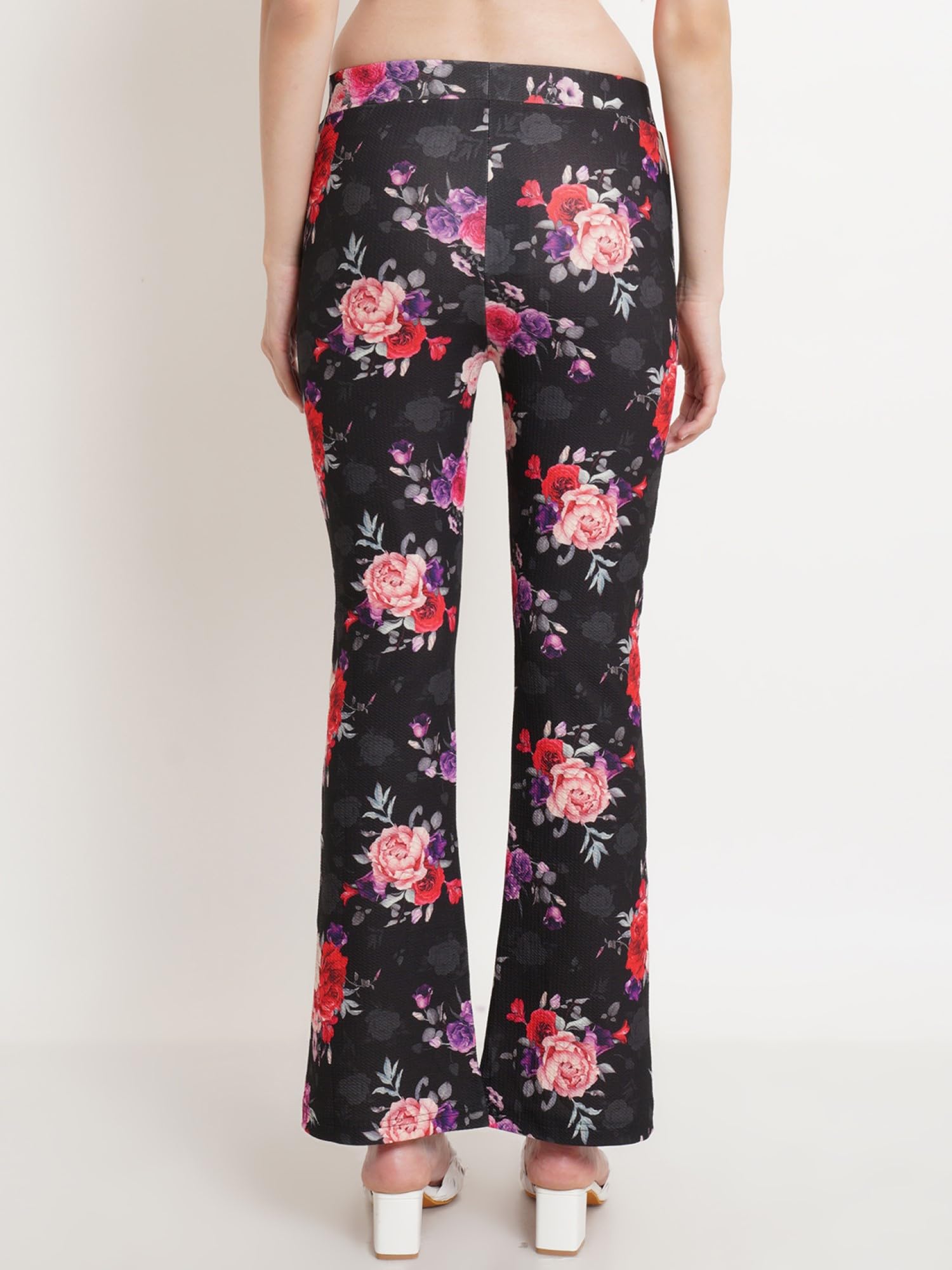 POPWINGS Casual Multi Colour Floral Print Bootcut Trouser for Women || Pull On Trouser for Women || Latest Stylish Western Regul