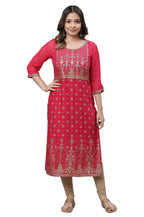 Aurelia Pink Foil Pattern Lace Straight Long Kurta