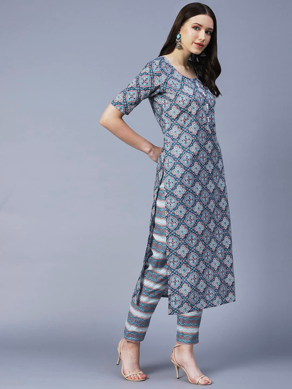 ANNI DESIGNER Ladies Cotton Blend Kurta with Trousers, grey, M