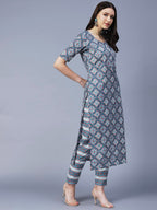 ANNI DESIGNER Ladies Cotton Blend Kurta with Trousers, grey, XXL