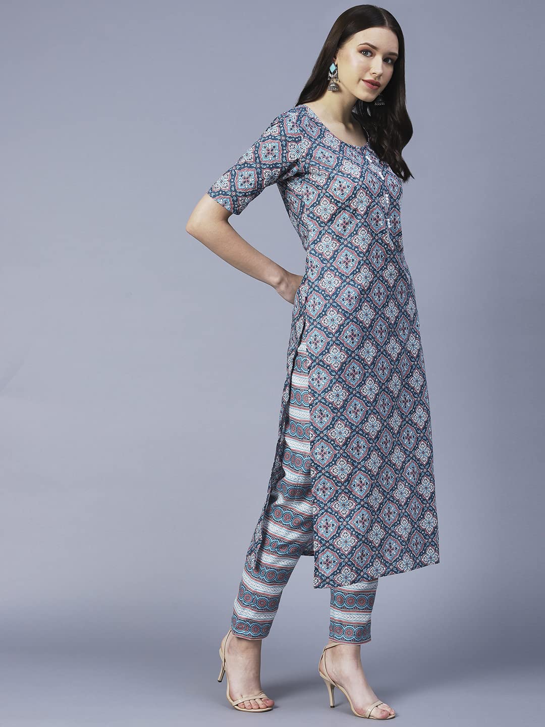 ANNI DESIGNER Ladies Cotton Blend Kurta with Trousers, grey, XXL
