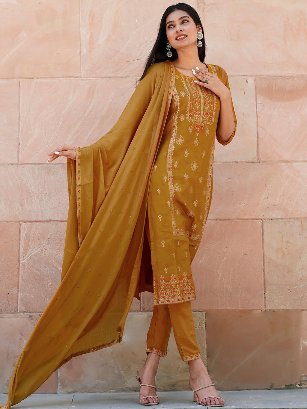 Libas Womens Silk Blend Kurta Sets (33342O_Mustard