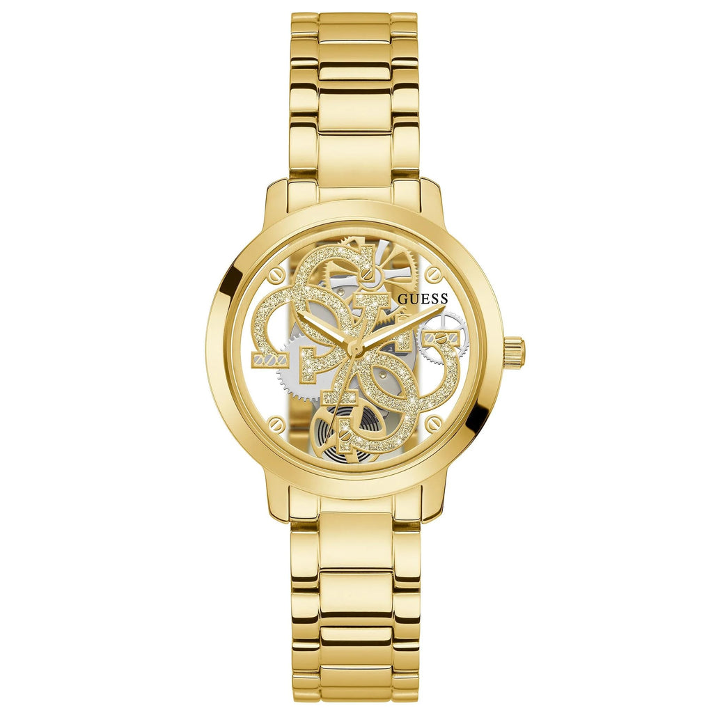 GUESS Ladies Trend Clear 36mm Watch - Glitz Dial with Gold-Tone Stainless Steel Case & Bracelet