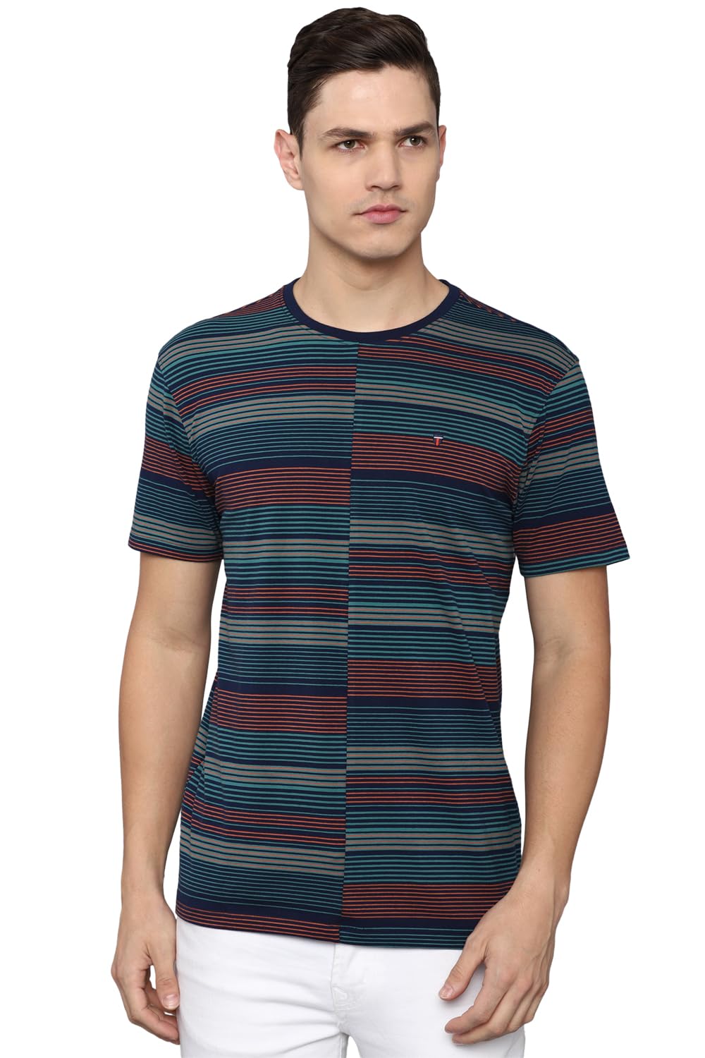 Louis Philippe Men Multi Stripe Crew Neck T-Shirt Multicolour