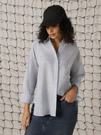 Hubberholme Women Striped Longline Length Oversized Spread Collar Spread Collar Long Sleeve Shirt