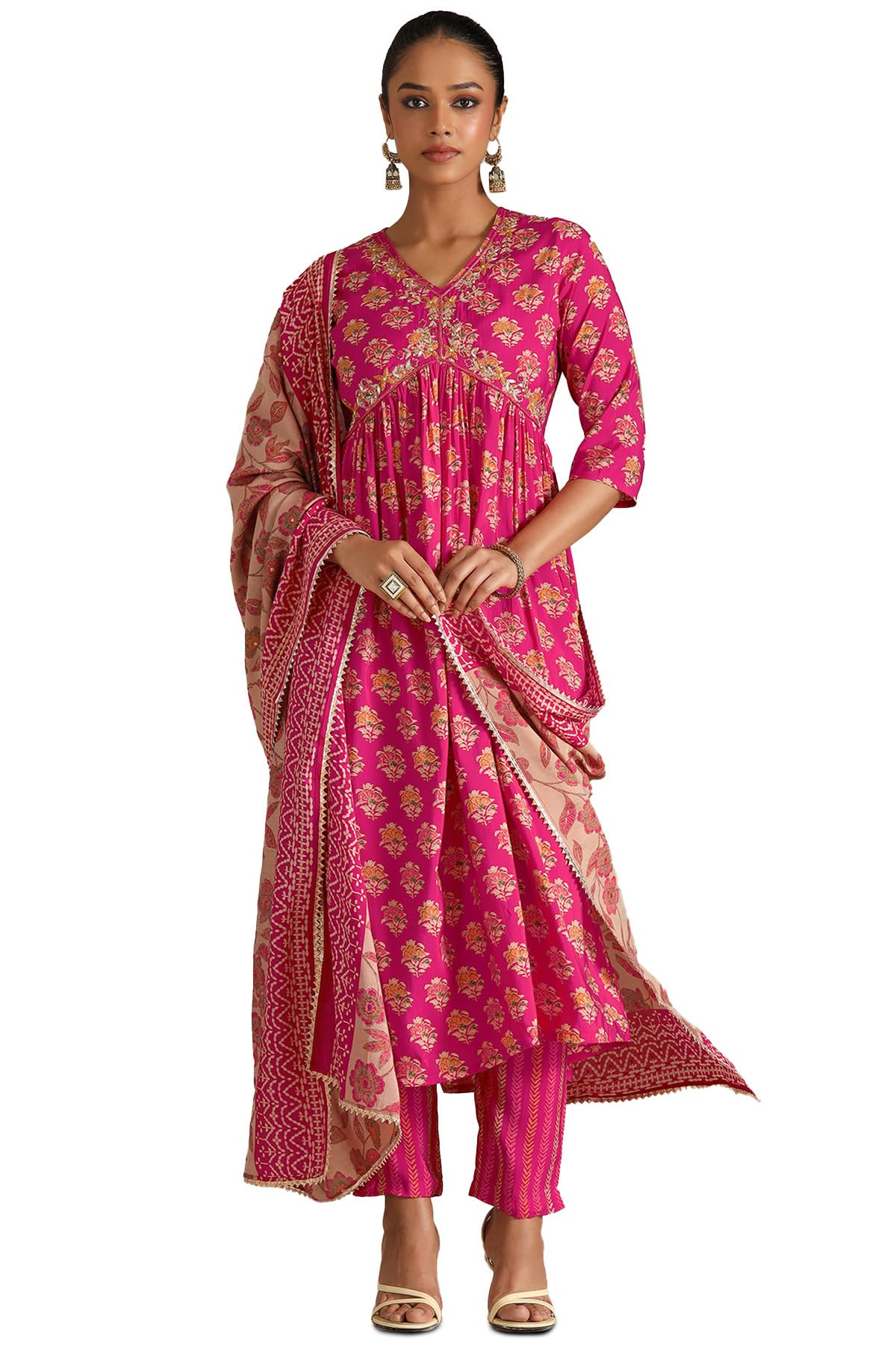 Soch Women Viscose Muslin Floral Print Suit Set with Zardozi