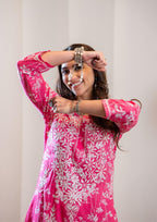 ANNI DESIGNER Women s Cotton Blend Regular Fit A-Line Flared Kurta, Pink, M
